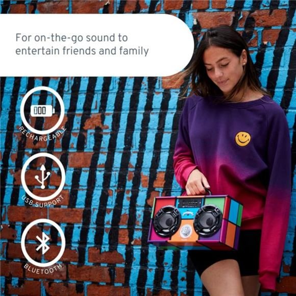 Mini Boombox with LED Speakers – Retro Bluetooth Speaker w/Enhanced FM Radio - Picture 5 of 5